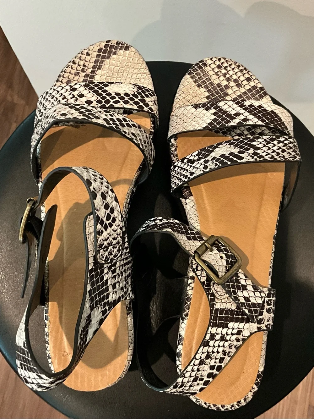 Rouge! Snake-Print Platform Sandals in Black and White